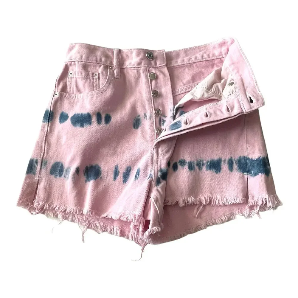 Pacsun Womens Jean Shorts 26 Ultra High Rise Vintage Short Button Fly Tie Dye